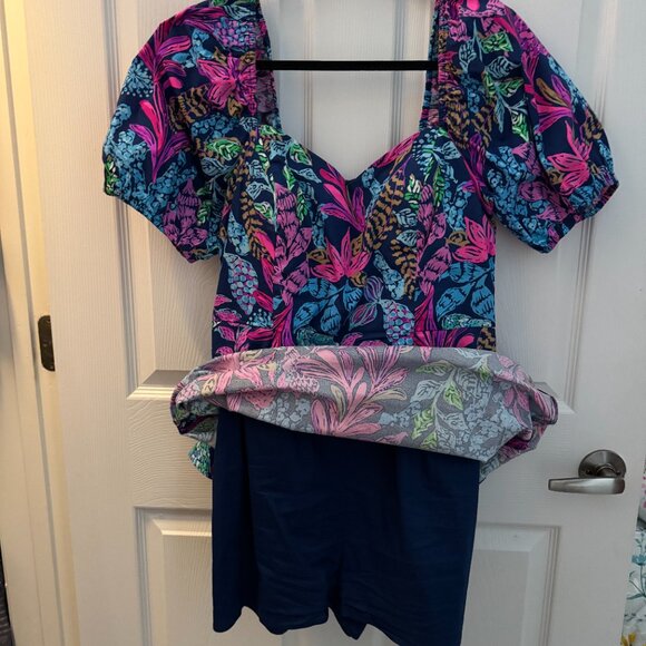 Lilly Pulitzer Morena Short-Sleeve Romper Aegean Navy Calypso Coast Size 12 - Picture 6 of 6